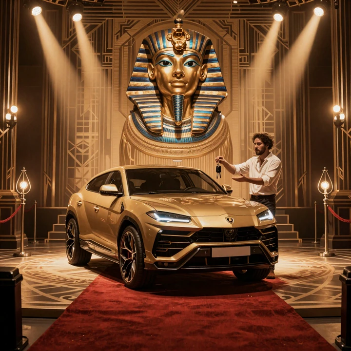Lamborghini Urus VIP Hauptpreis Realz Casino Turnier mit Pharao Maskottchen